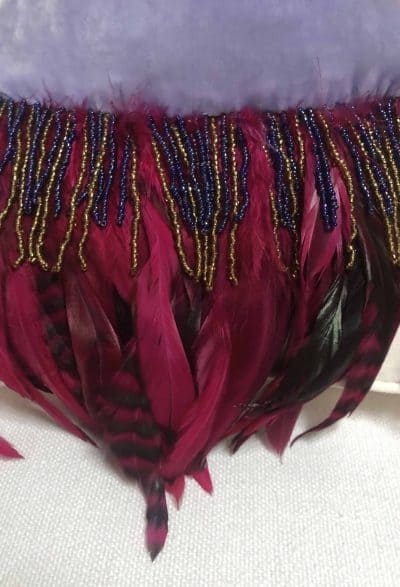 lilac velvet and feather bag