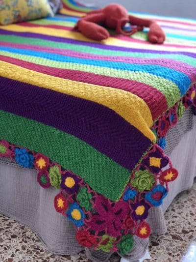 Multicoloured Striped Crochet Blanket