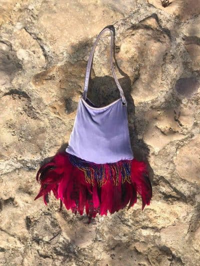 lilac velvet feather bag