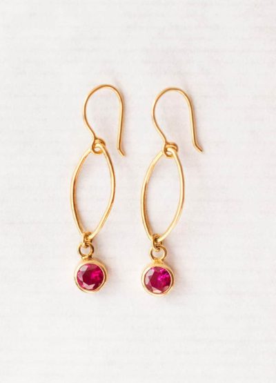 Ruby zircon oval dot earrings