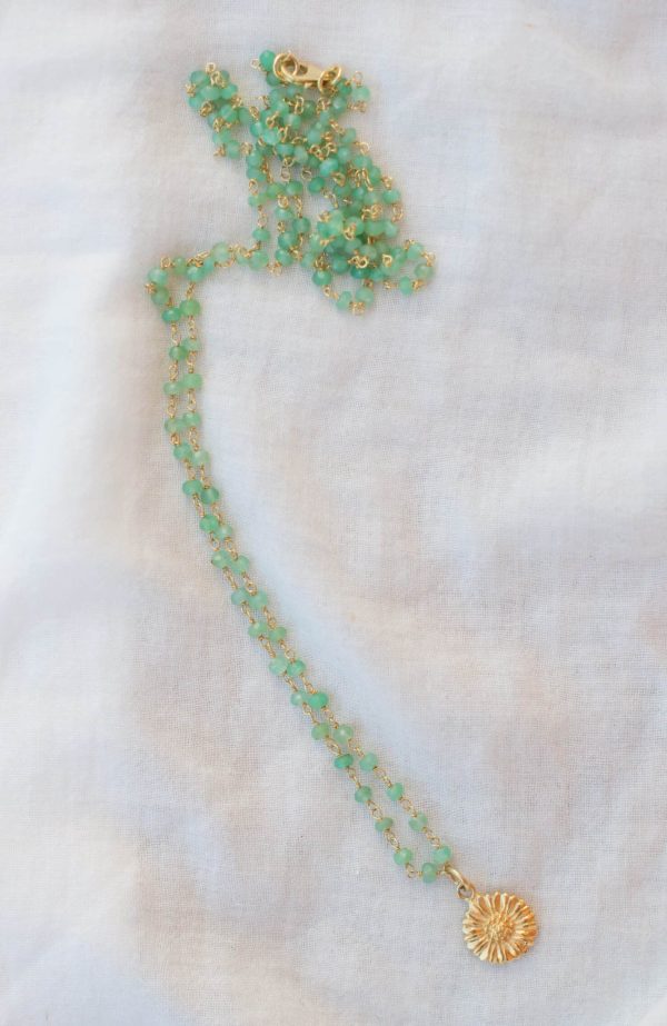 Chrysoprase beaded necklace with a charm