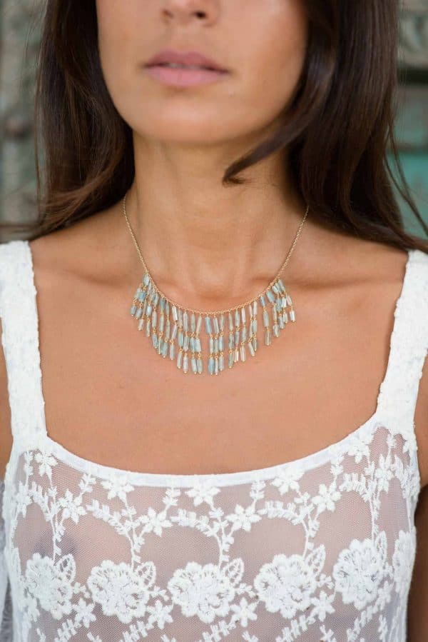 fringe necklace with aquamarine stones
