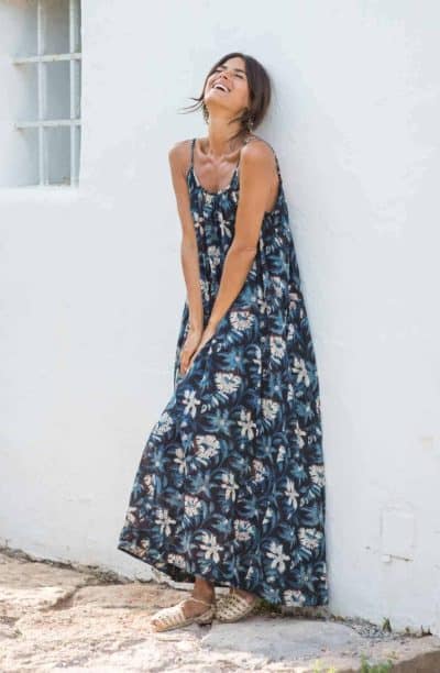 black and blue floral sun dress