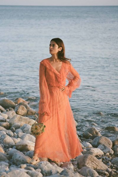 orange paisley chiffon dress with orange slip