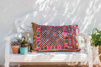 Checked Vintage Rajasthani Fabric Cushion