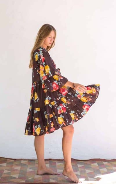 short summer dress in a brown floral print
