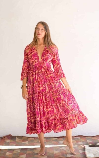 pink paisley print dress
