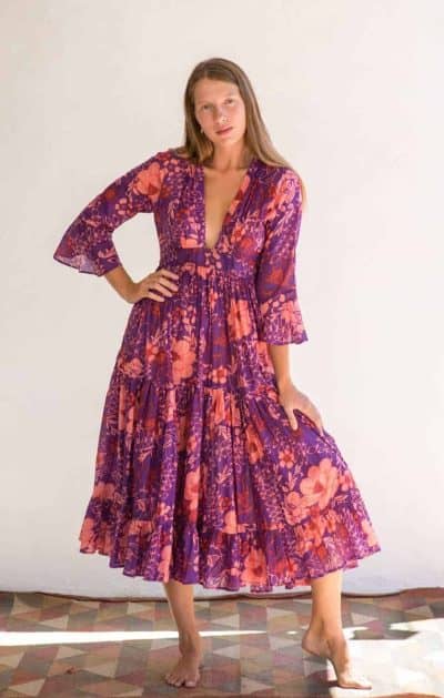 cotton purple floral dress