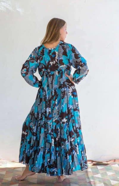 bohemian summer dress in blue and brown
