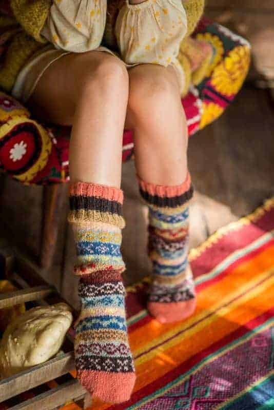 wool socks with multicoloured stripes