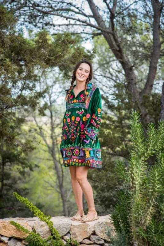 green velvet embroidered dress with collar