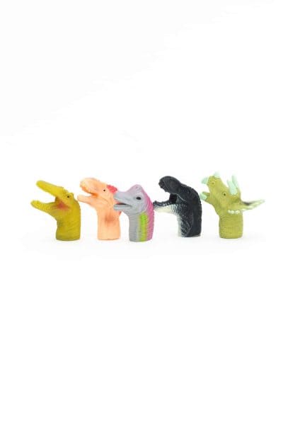 Finger puppets in the shape of dinosaur heads