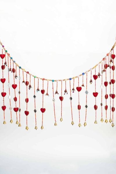 Hanging garland with red hearts