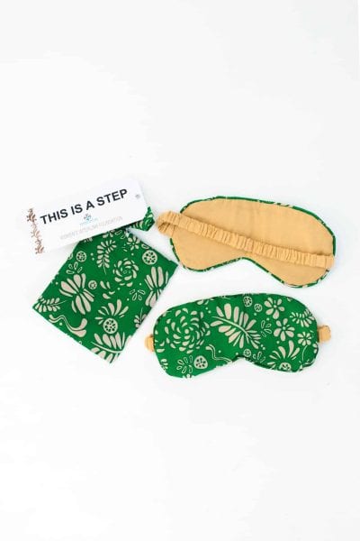 silk eye mask with matching green leaf bag
