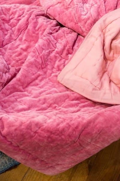 pink velvet bedspread with matching pink cotton lining