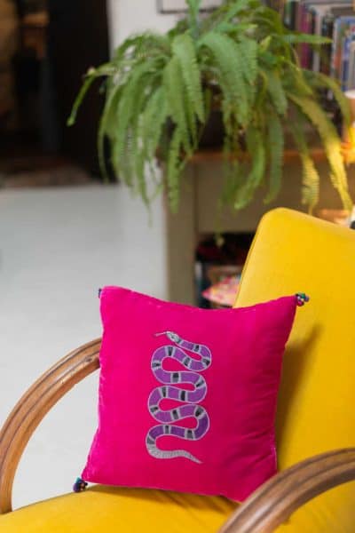 Pink Velvet Snake Cushion Cover