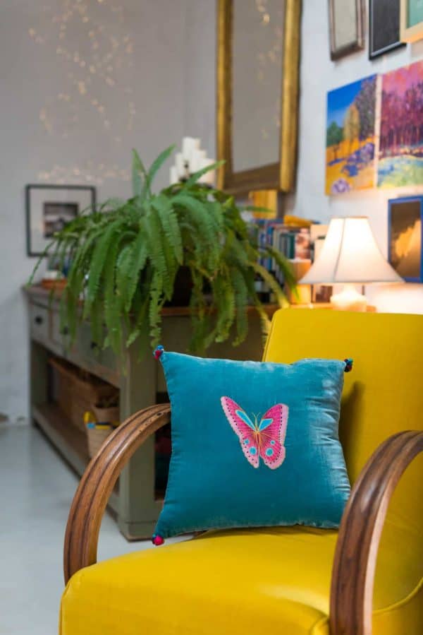 Turquoise Velvet Butterfly Cushion Cover