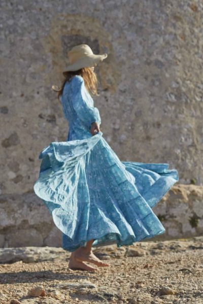 tiered turquoise dress with long sleeves