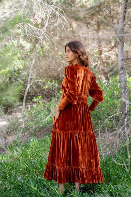Velvet Mexican Dress Rust back La Galeria Elefante Ibiza 190