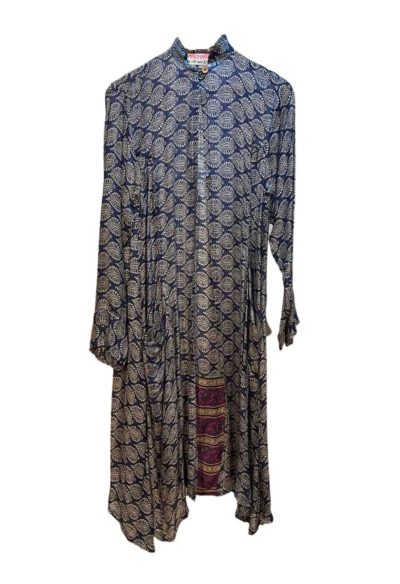 Blue Leaf Vintage Sari Coat Front