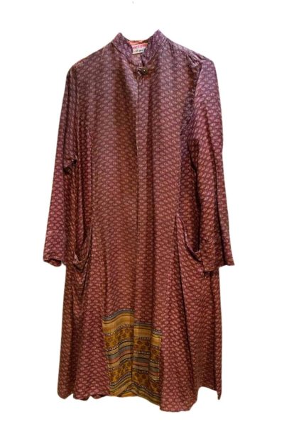 Burgundy Vintage Sari Coat Front