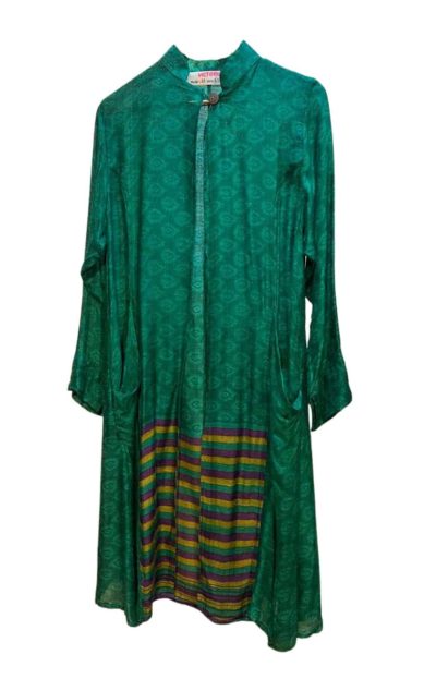 Green Vintage Sari Coat Front