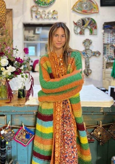 Long Multicoloured Striped Mohair Cardigan