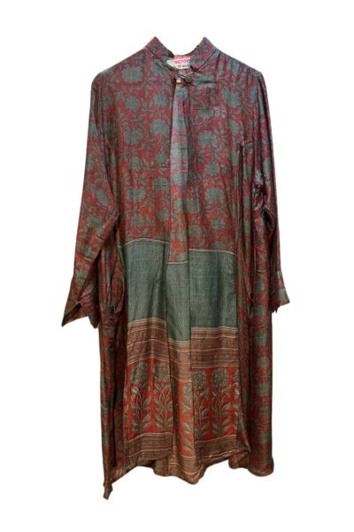 Red Grey Vintage Sari Coat Front
