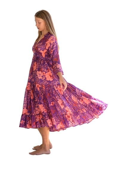 Full Skirt Mexican Dress Purple Floral Side