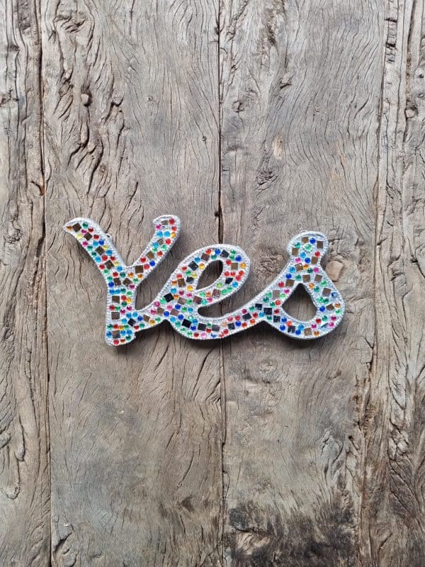 Yes Glitter Sign Silver
