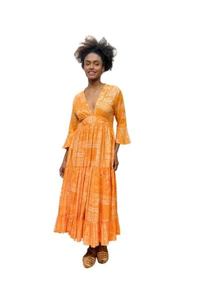 Mexican Dress Full Skirt Orange Front