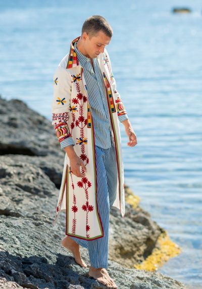 COTTON YASMIN COAT BLOCK PRINT SHIRT STRIPED EMILE TROUSERS LA GALERIA ELEFANTE IBIZA GYPSY WESTWOOD PHOTOGRAPHY CAROLINE & MARC 65