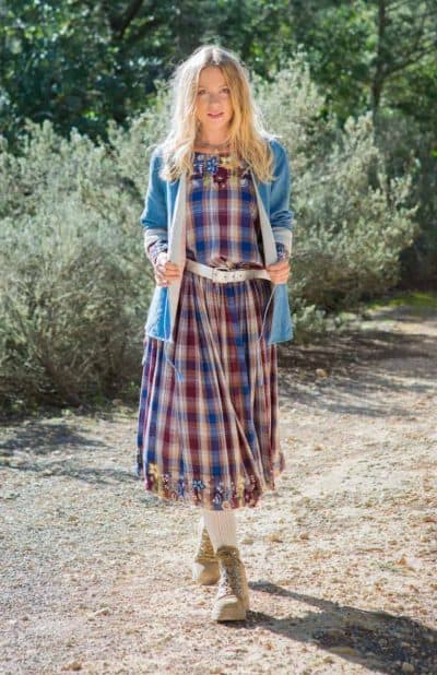 Folk Dress In Checked Double Cotton
