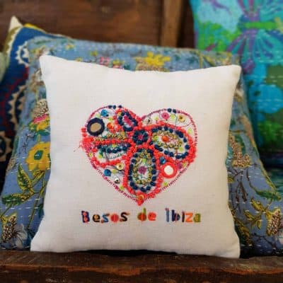 embroidered heart on a square cushion