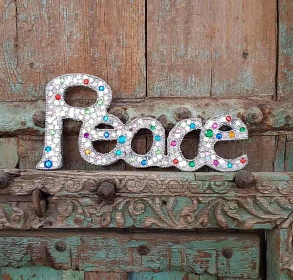 silver peace glitter sign